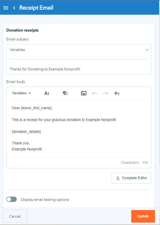 donorbox automatic acknowledgment