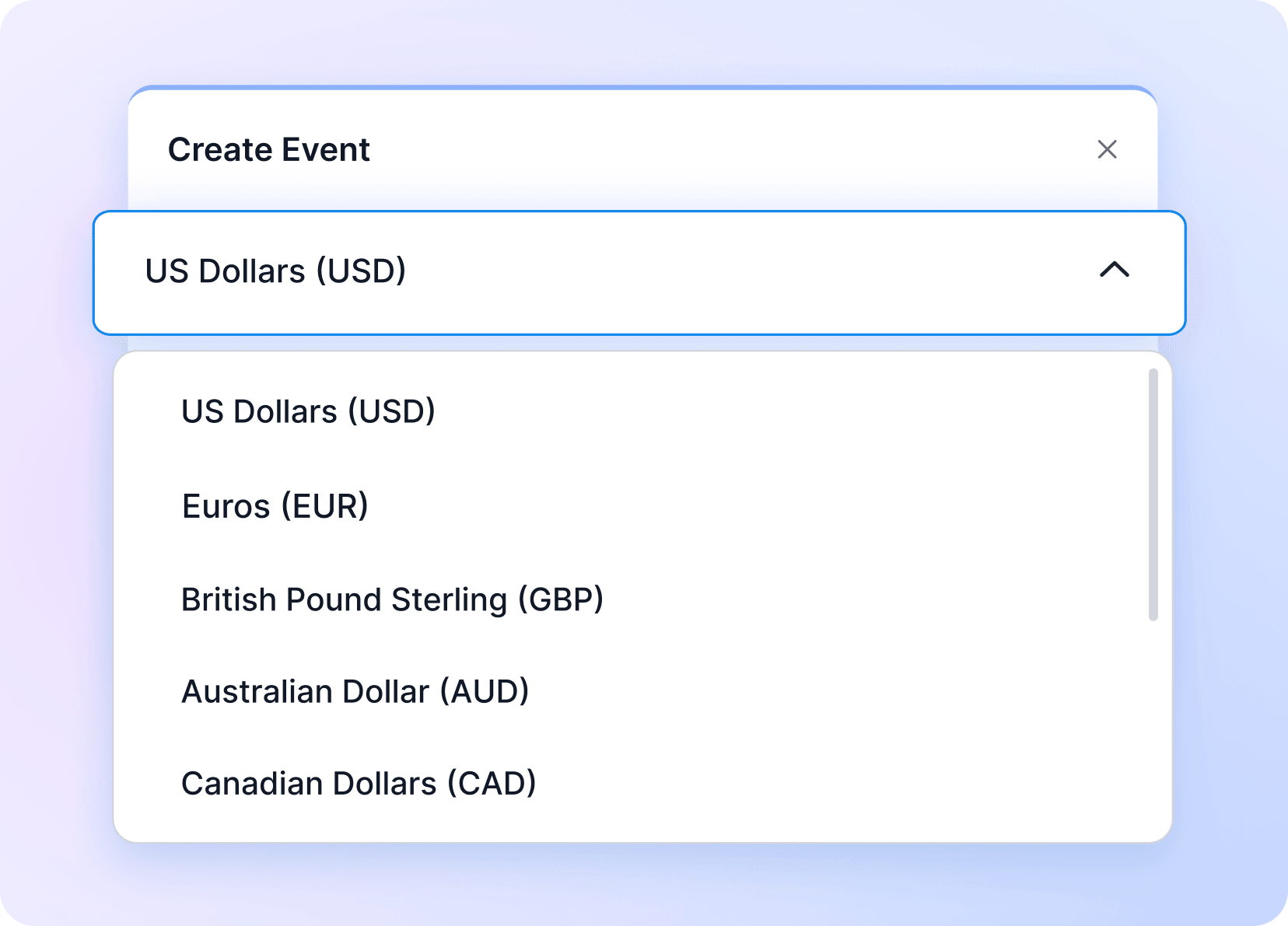 Sell tickets in 43 currencies