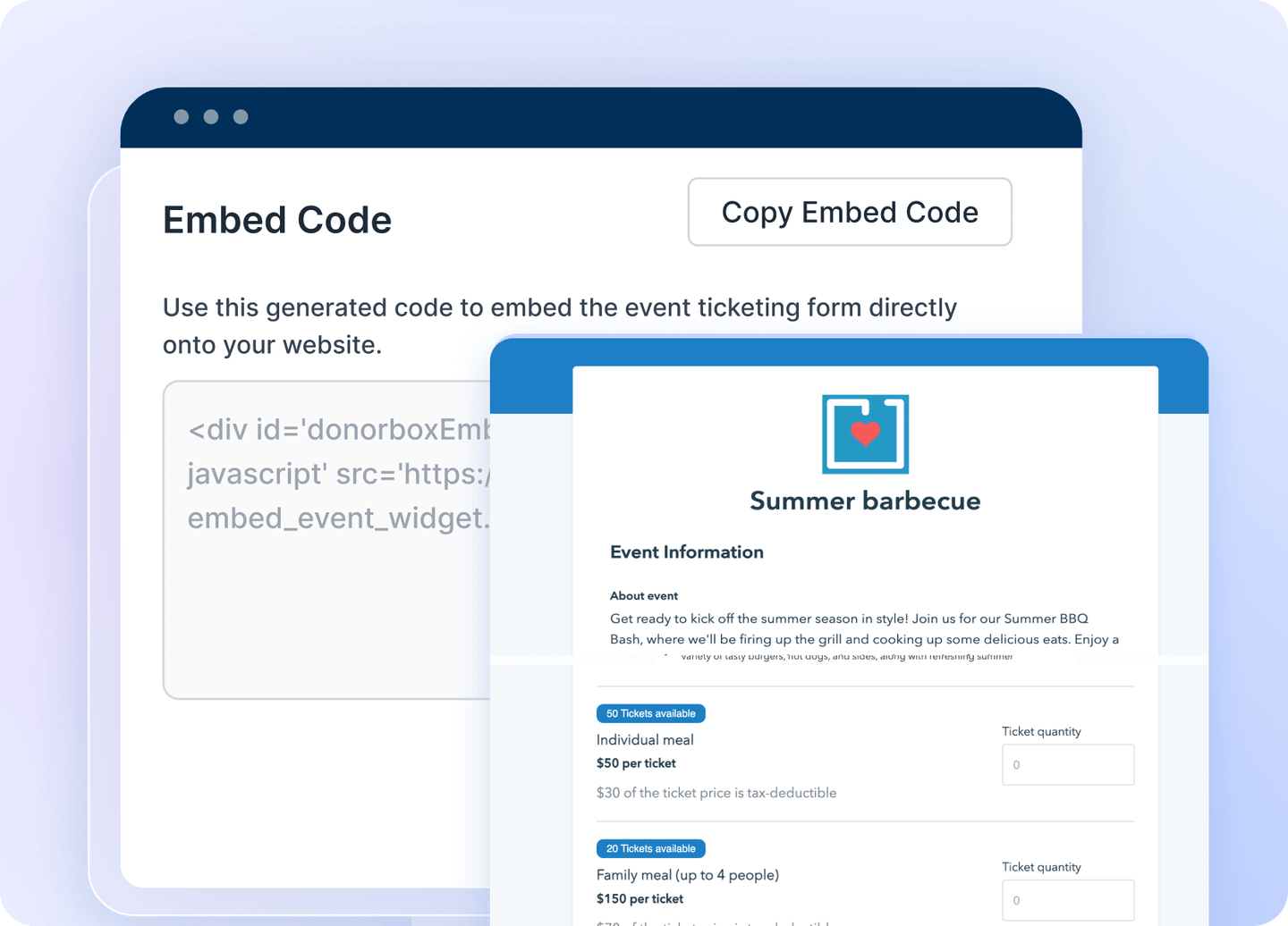 Customize your own Event page, or embed the form to your website